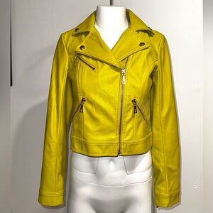 Yellowy green guess leather jacket